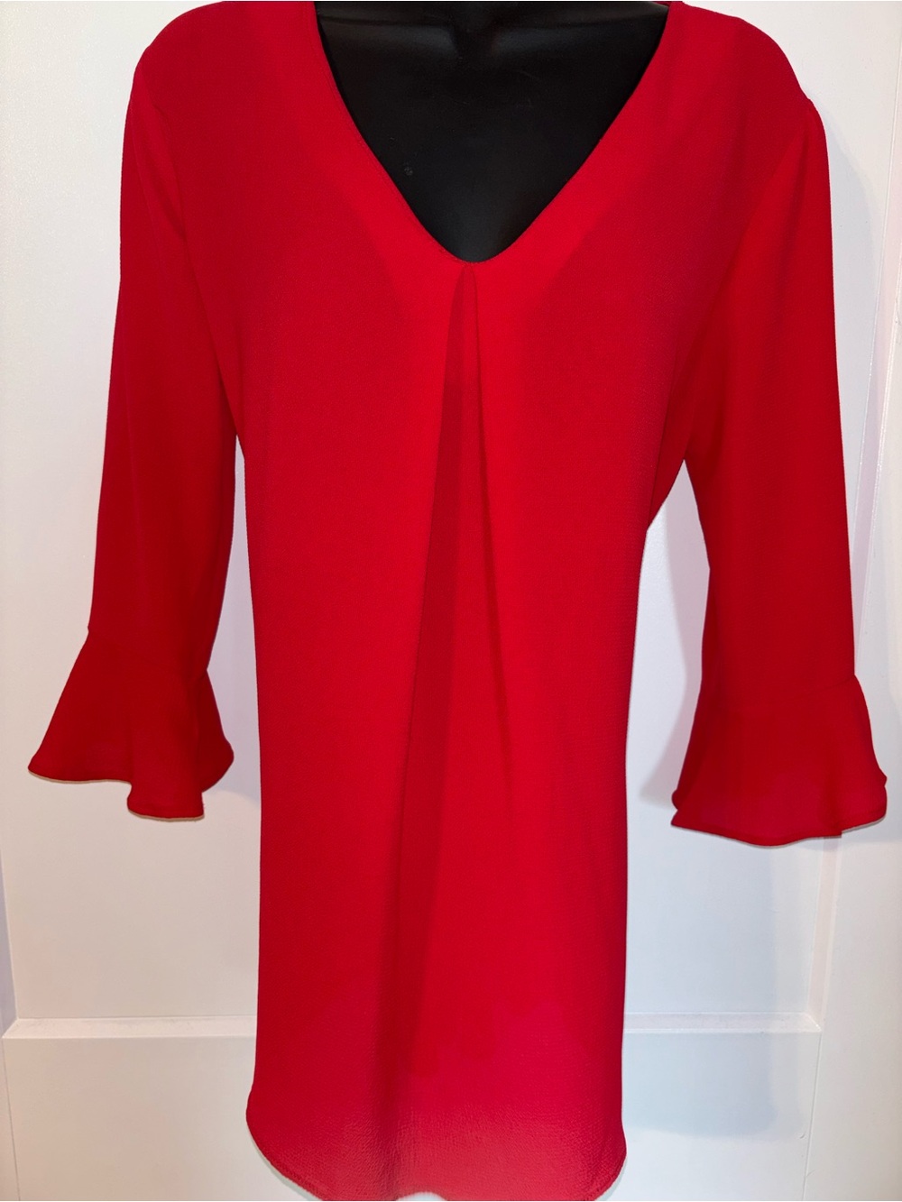 Bobeau Scarlet Red V-Neck Ruffle Sleeve Blouse